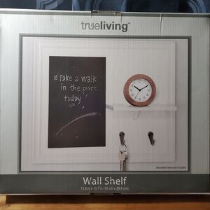 Trueliving White Wall Shelf with Chalkboard and Hooks